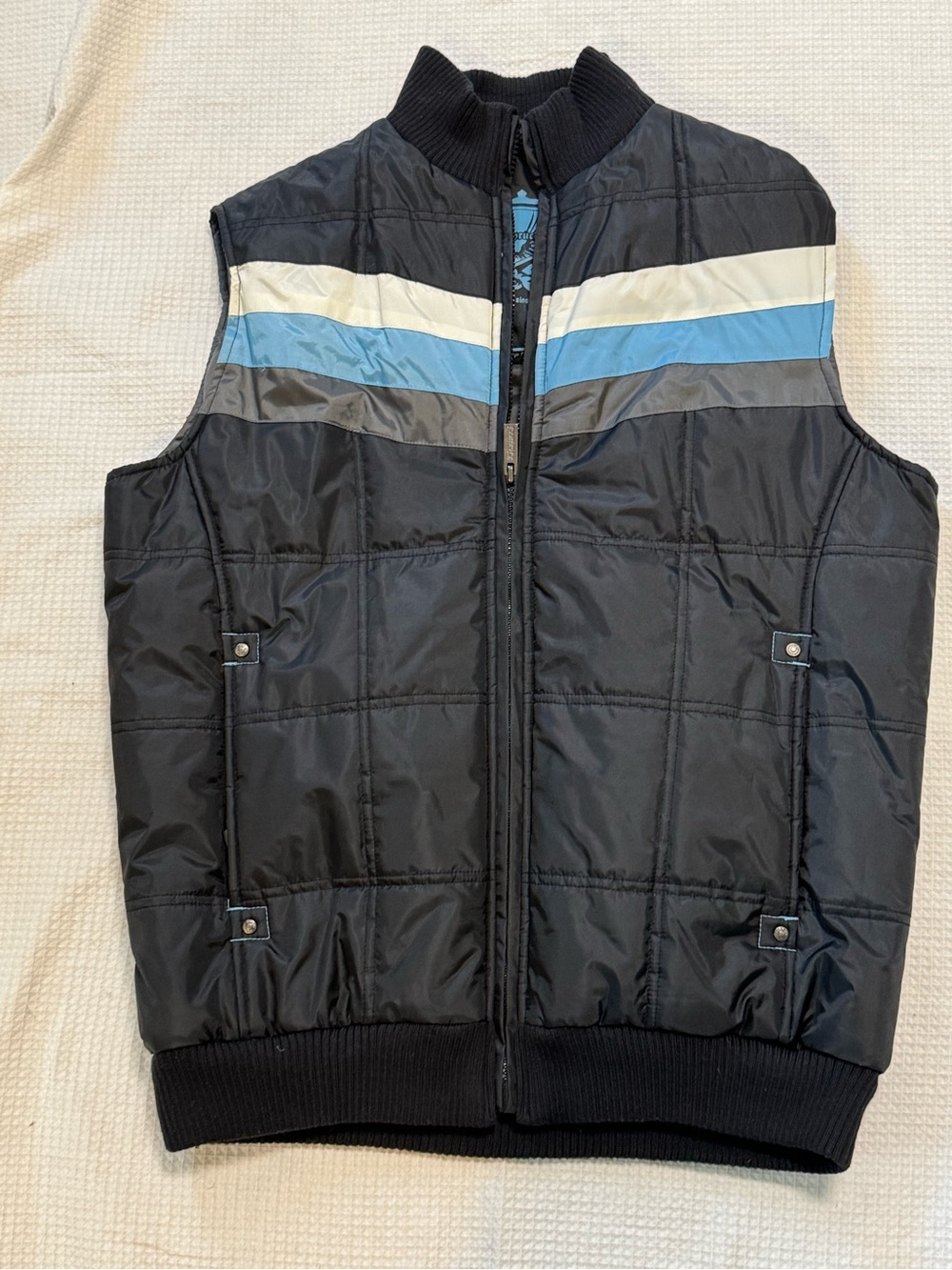 Vintage Fiurucci Black Quilted Vest with Metal Logo Zipper Pull